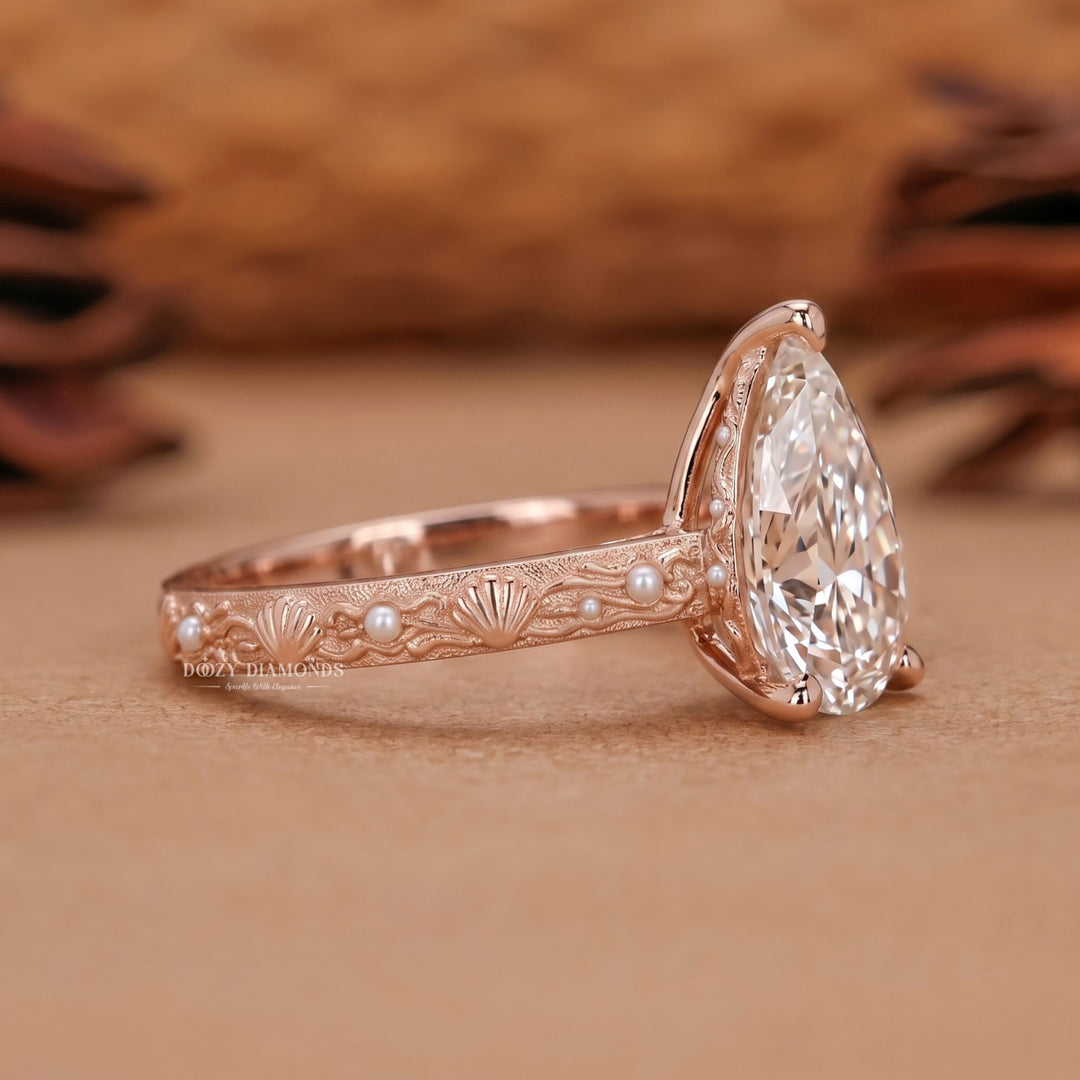Vintage Style 2.0CT Pear Cut F/VS1 Lab Grown Diamond Three Stone Engagement Ring