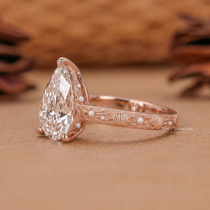 Vintage Style 2.0CT Pear Cut F/VS1 Lab Grown Diamond Three Stone Engagement Ring