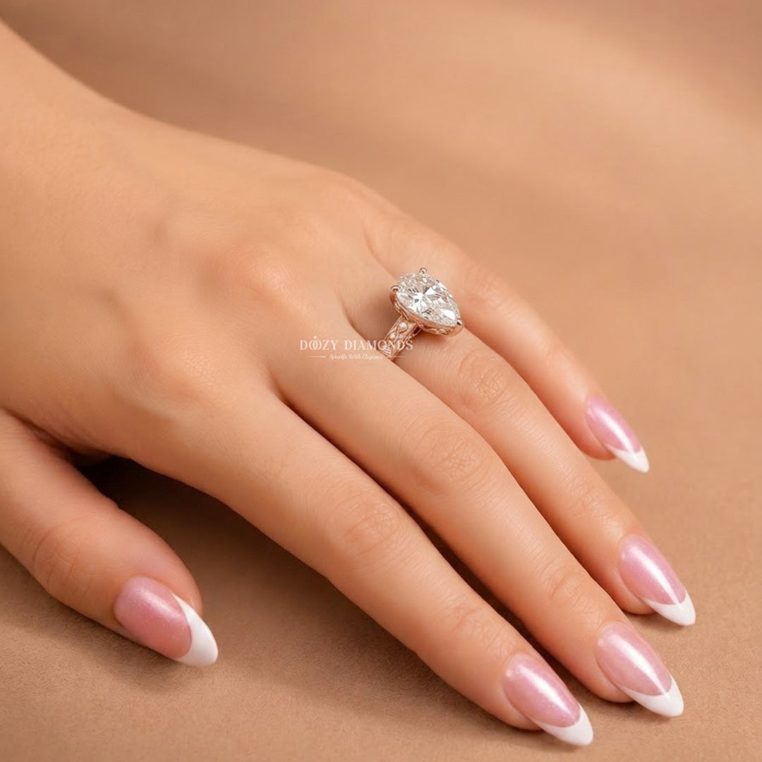 Vintage Style 2.0CT Pear Cut F/VS1 Lab Grown Diamond Three Stone Engagement Ring