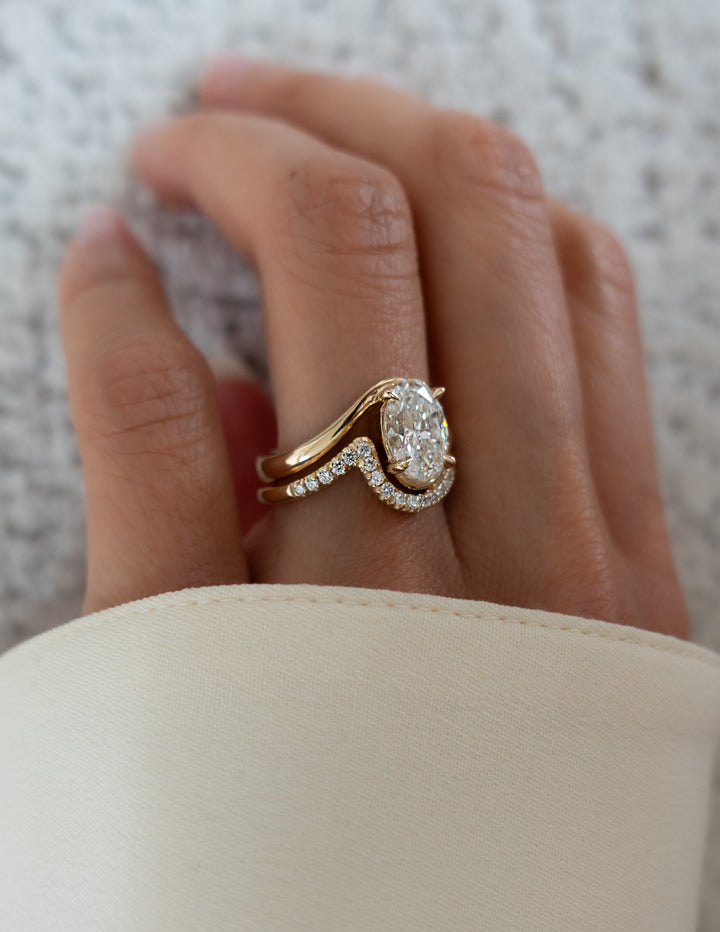 1.50CT Oval Lab Grown Diamond Bridal Set Yellow Gold Bypass Pave Bands