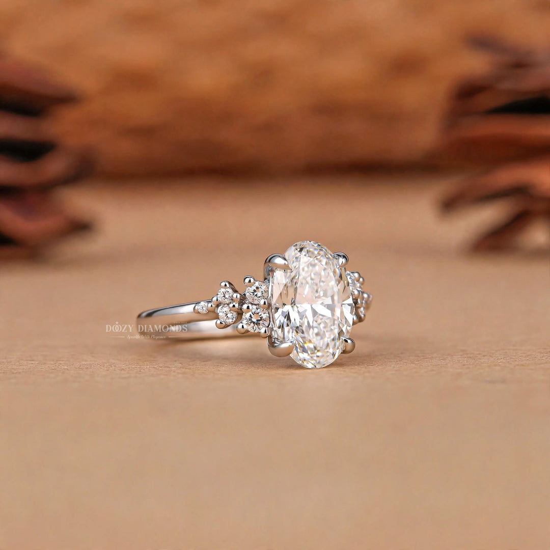 2.50CT Oval E/VVS1 Lab Grown Diamond Cluster Engagement Ring, White Gold