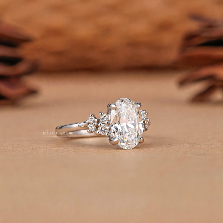 2.50CT Oval E/VVS1 Lab Grown Diamond Cluster Engagement Ring, White Gold