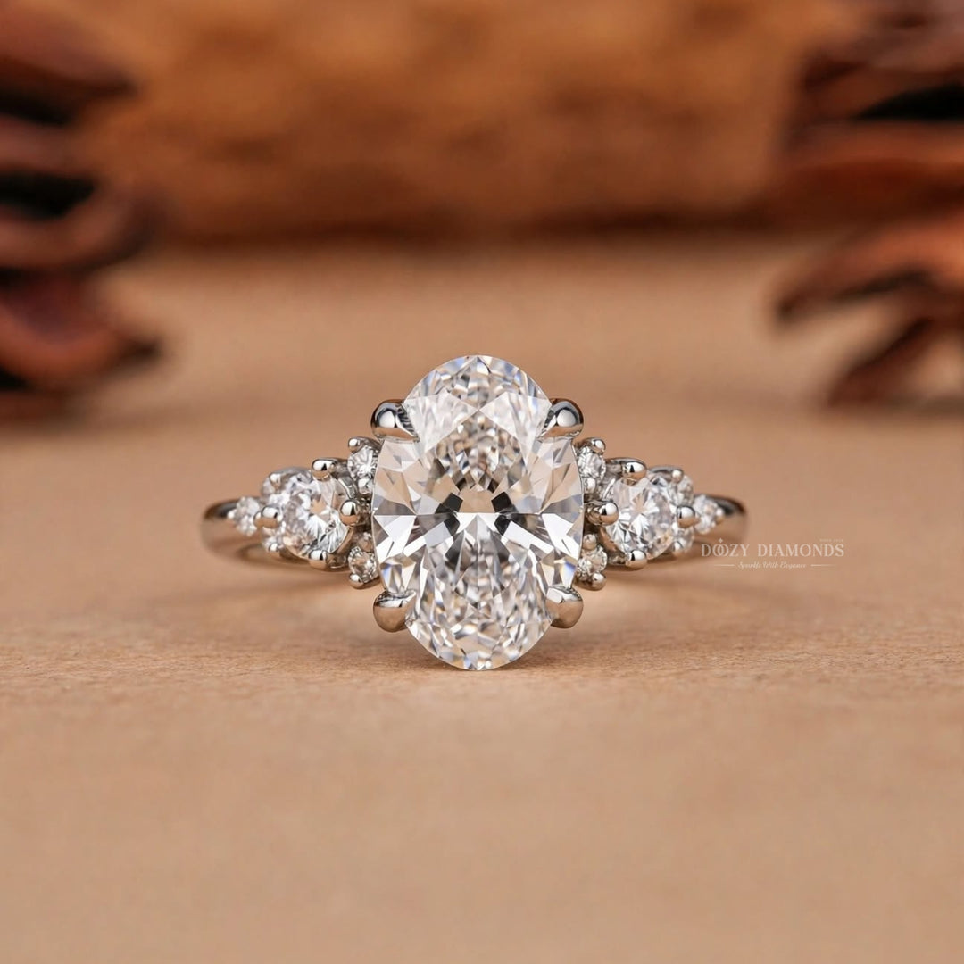2.50CT Oval Lab Grown Diamond E/VVS Unique Cluster Engagement Ring