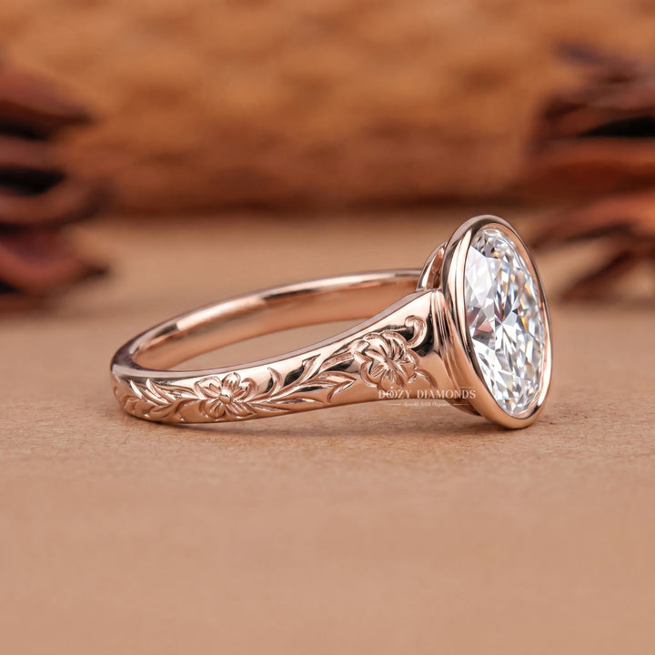 2.50CT Oval Bezel E/VS2 Vintage Style Lab Grown Diamond Engagement Ring