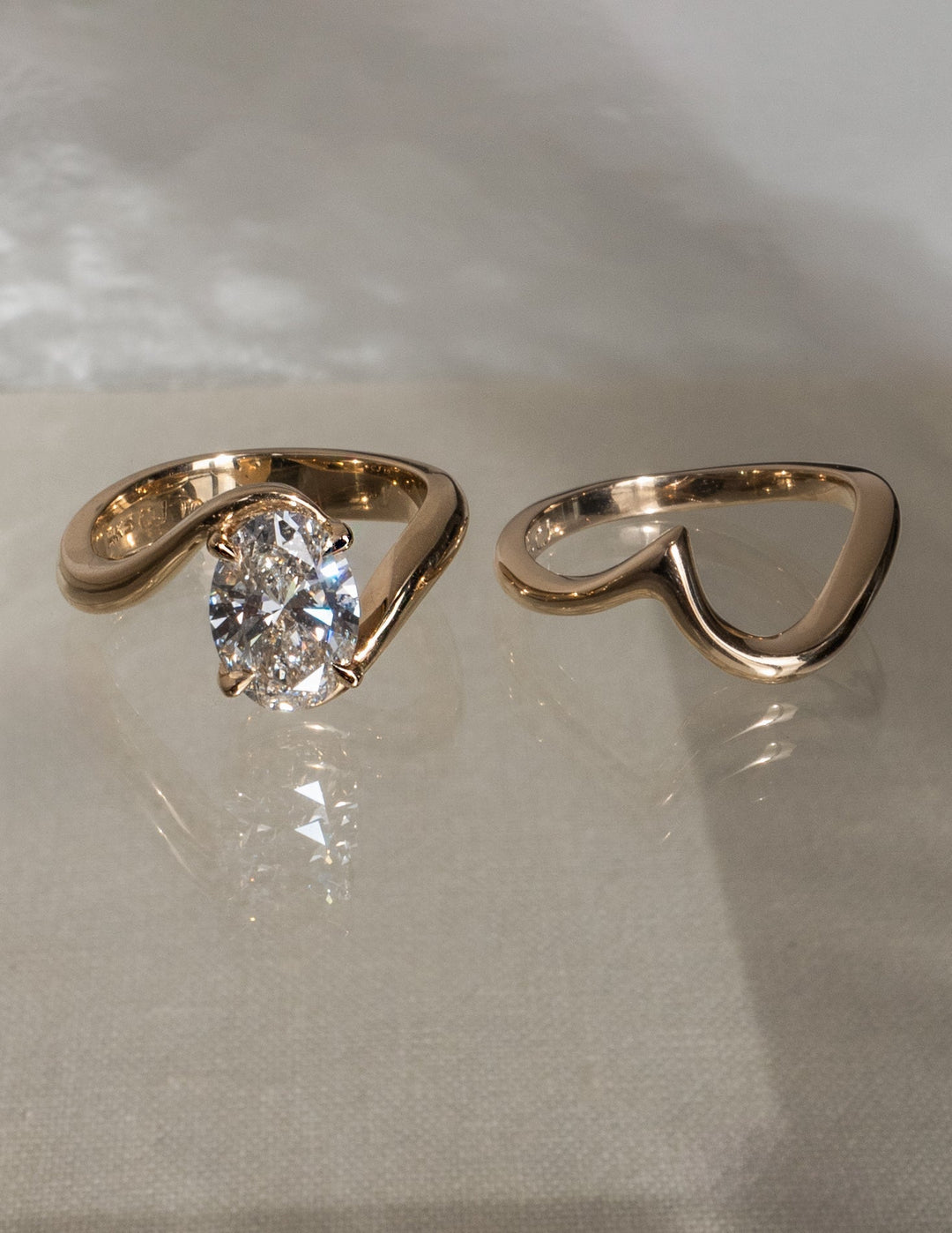 1.50CT Oval Solitaire Bypass Lab Grown Diamond Bridal Ring Set