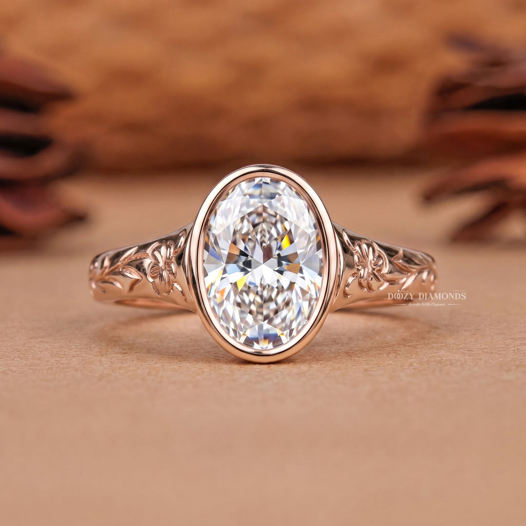 2.50CT Oval Bezel E/VS2 Vintage Style Lab Grown Diamond Engagement Ring