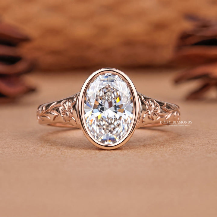 2.50CT Oval Bezel E/VS2 Vintage Style Lab Grown Diamond Engagement Ring