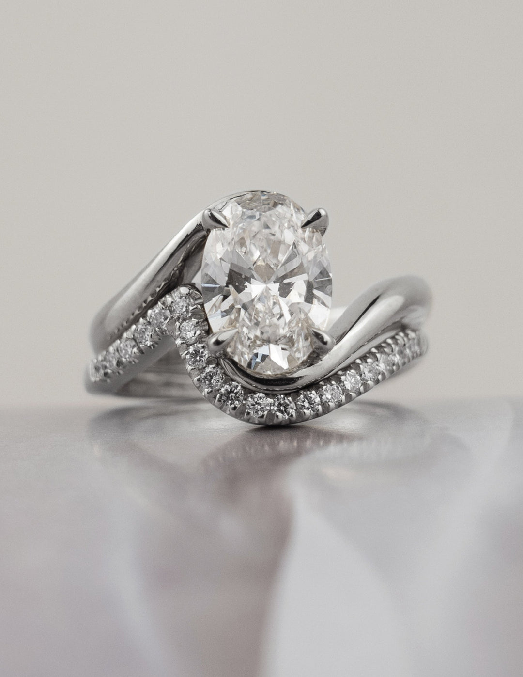 1.50CT Oval Lab Grown Diamond Bridal Set Yellow Gold Bypass Pave Bands