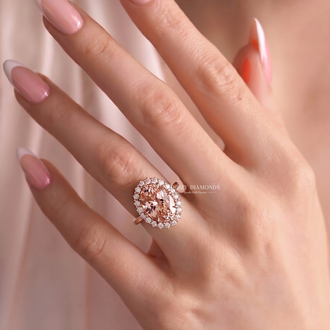 1.50CT Pink Oval VS1 Lab Grown Diamond Halo Engagement Ring