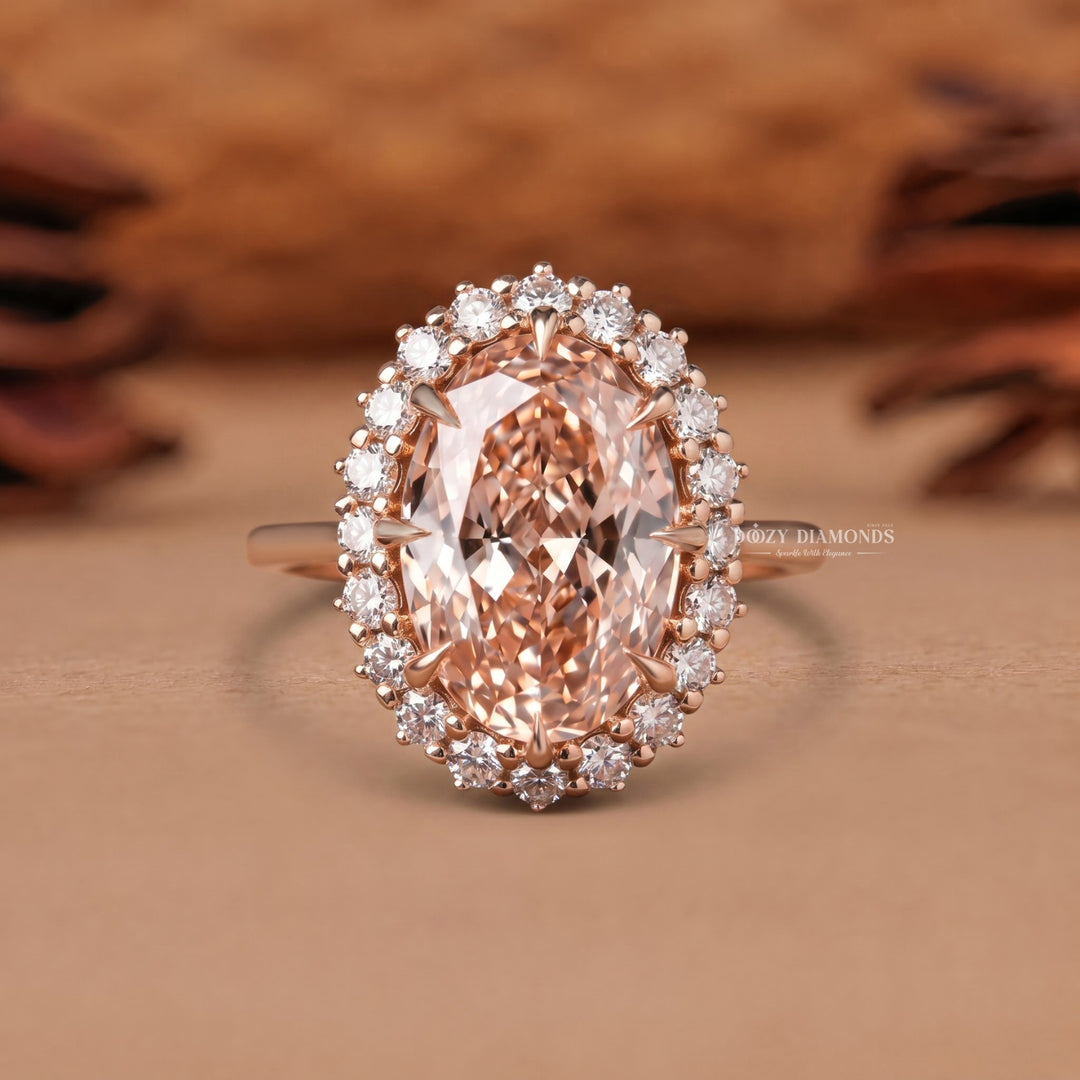 1.50CT Pink Oval VS1 Lab Grown Diamond Halo Engagement Ring