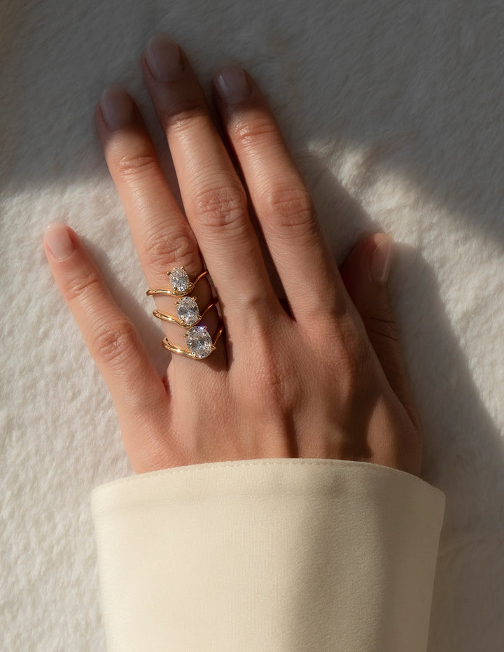 1.0CT Oval Solitaire Lab Grown Diamond Ring Yellow Gold Curved Wave Pave Band
