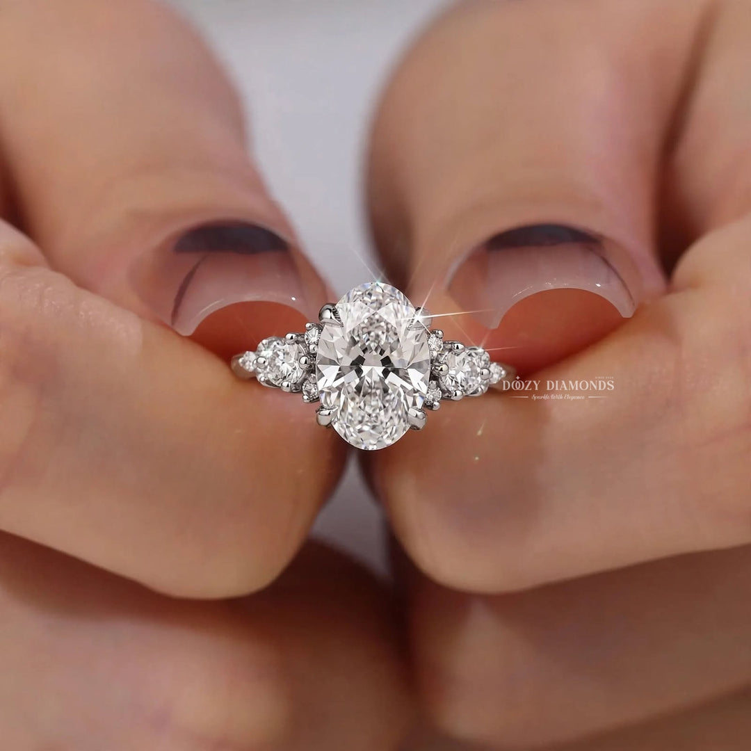 2.50CT Oval Lab Grown Diamond E/VVS Unique Cluster Engagement Ring
