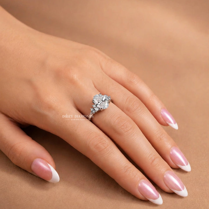 2.50CT Oval E/VVS1 Lab Grown Diamond Cluster Engagement Ring, White Gold