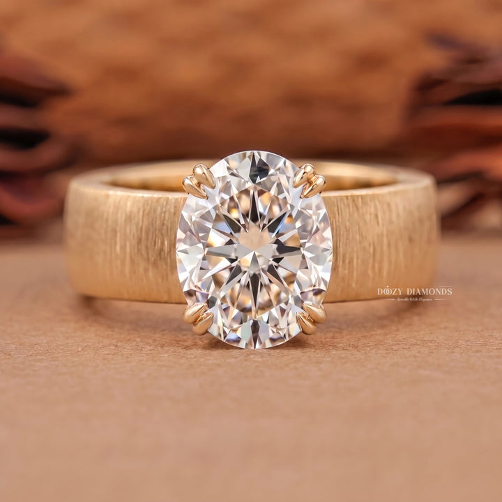 3.0CT Oval E/VS1 Lab Grown Solitaire Ring, Wide Brushed Gold Band