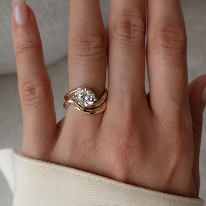 2.0CT East West Oval Lab Grown Diamond Ring Yellow Gold Bridal Ring Stack