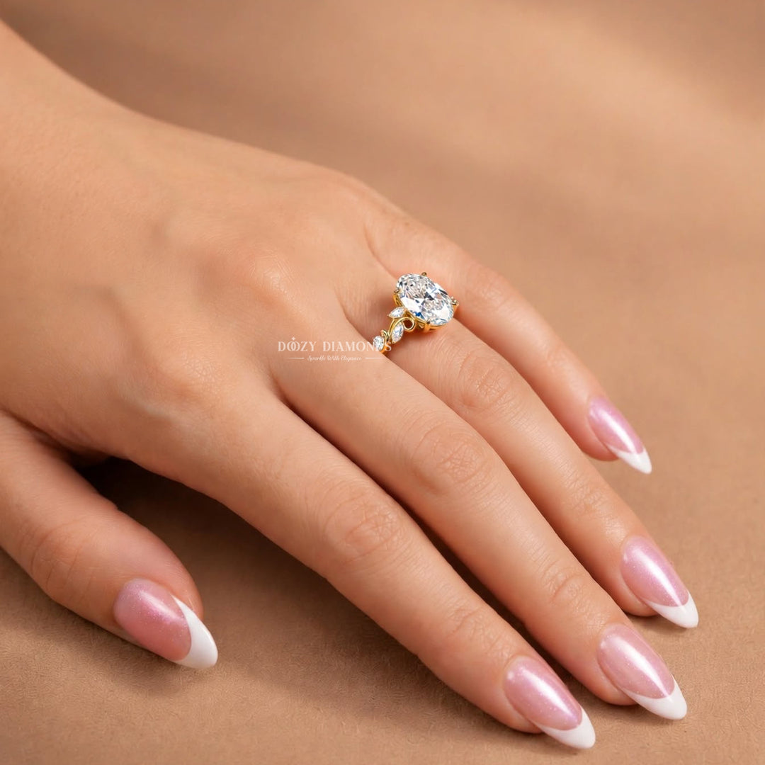 2.50CT Oval Cluster Lab Grown Swirl Band Engagement Ring for Women
