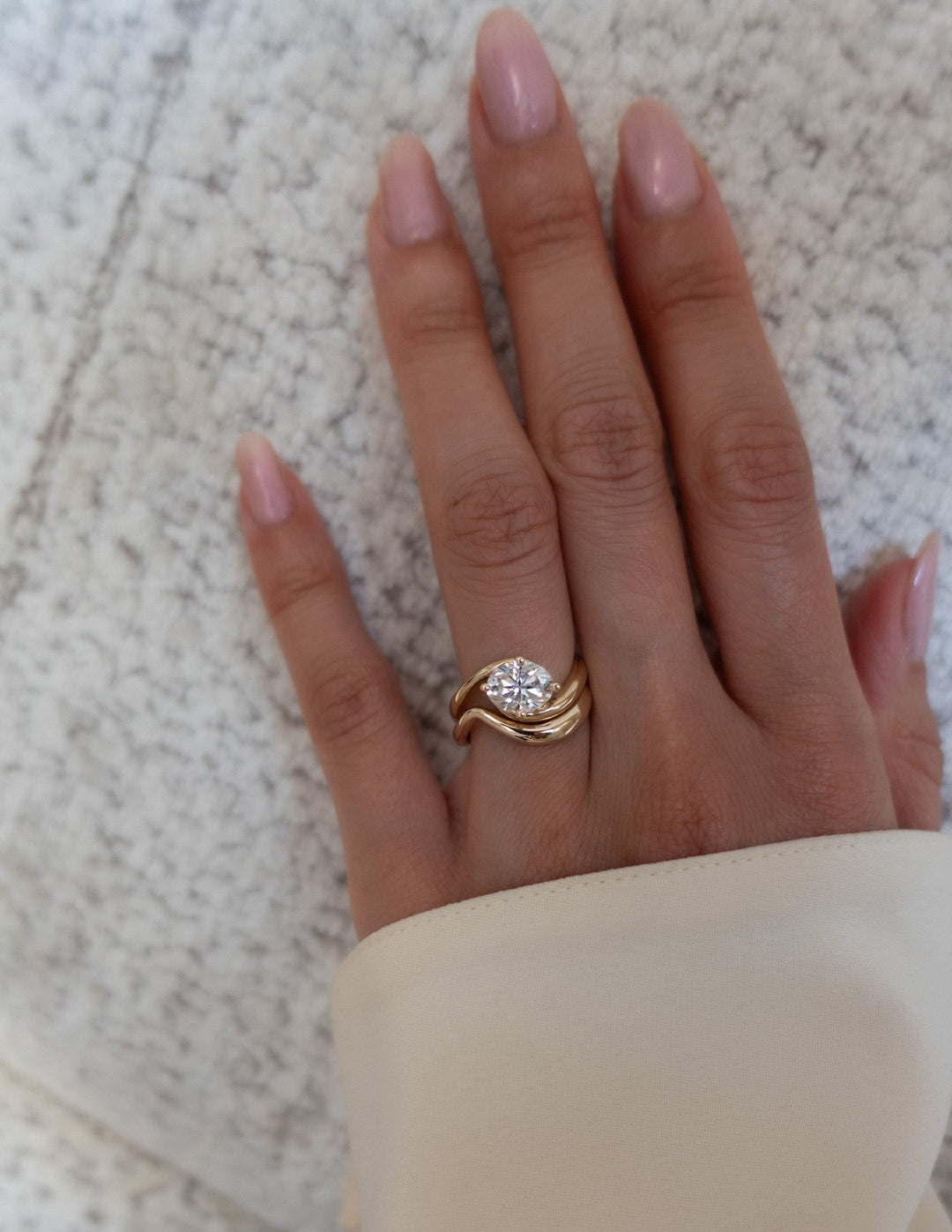 2.0CT East West Oval Lab Grown Diamond Ring Yellow Gold Bridal Ring Stack