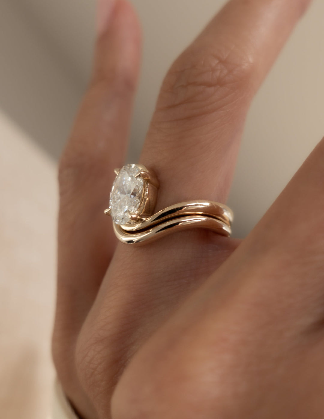1.50CT Oval Solitaire Bypass Lab Grown Diamond Bridal Ring Set