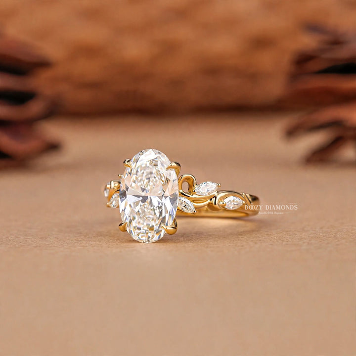 2.50CT Oval Cluster Lab Grown Swirl Band Engagement Ring for Women