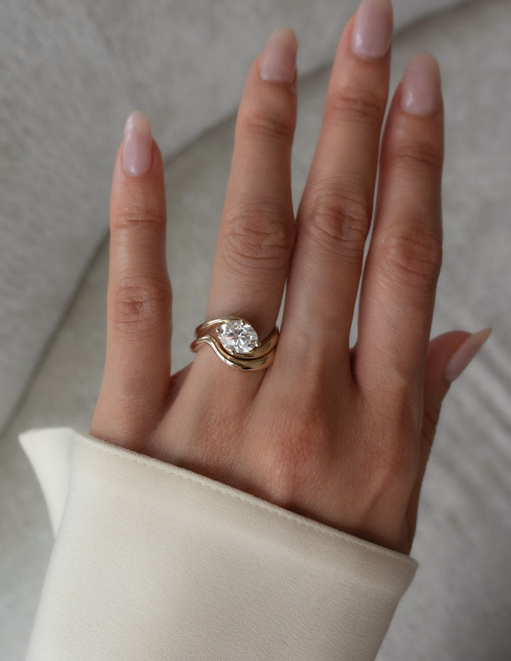 2.0CT East West Oval Lab Grown Diamond Ring Yellow Gold Bridal Ring Stack