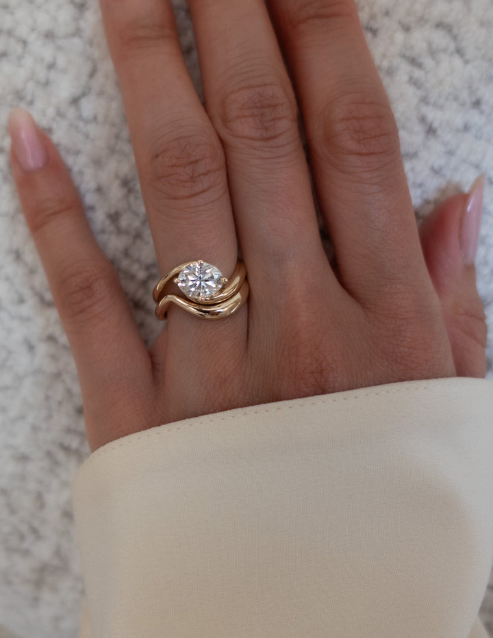 2.0CT East West Oval Lab Grown Diamond Ring Yellow Gold Bridal Ring Stack