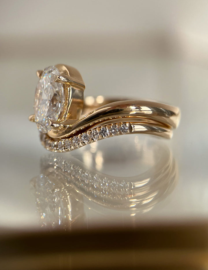 1.50CT Oval Lab Grown Diamond Bridal Set Yellow Gold Bypass Pave Bands