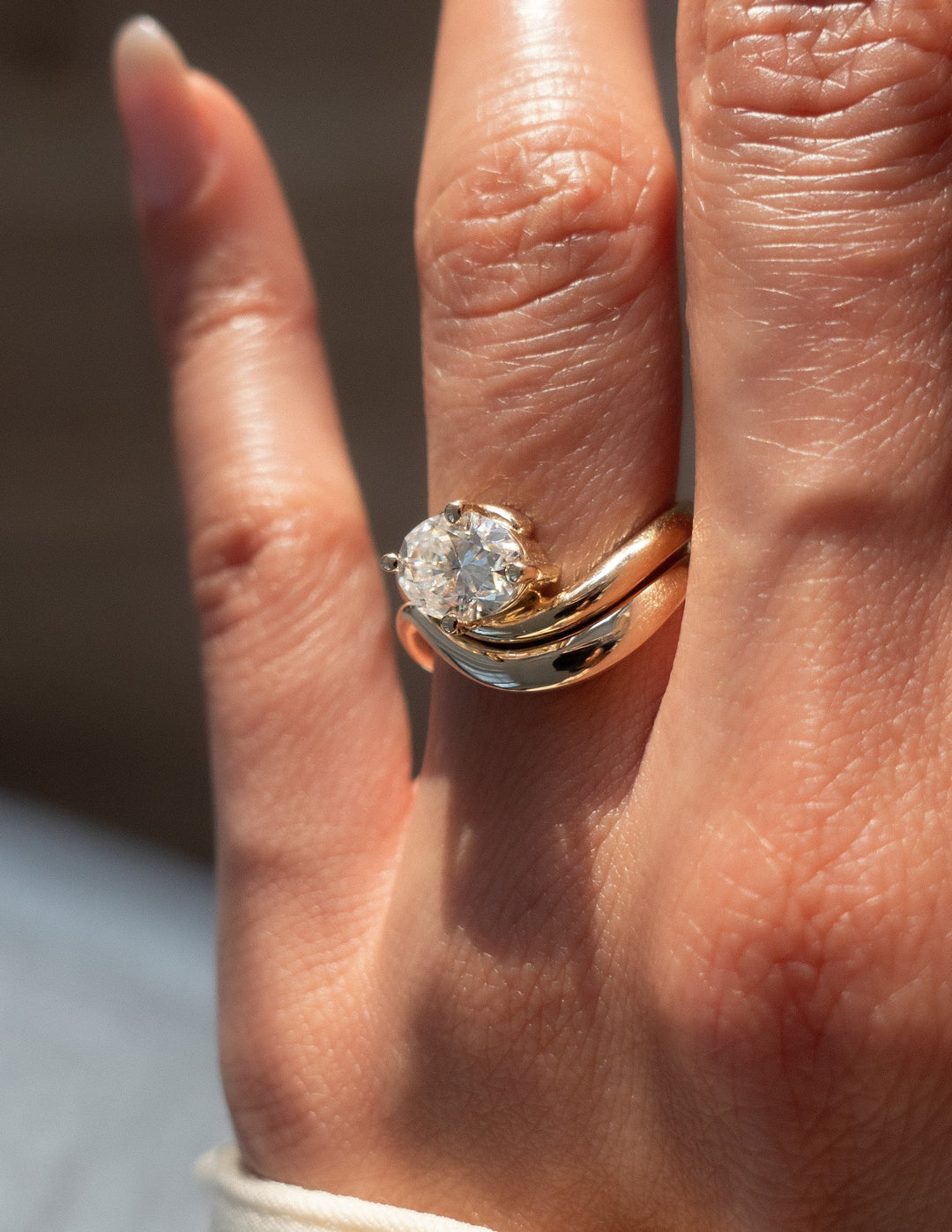 2.0CT East West Oval Lab Grown Diamond Ring Yellow Gold Bridal Ring Stack