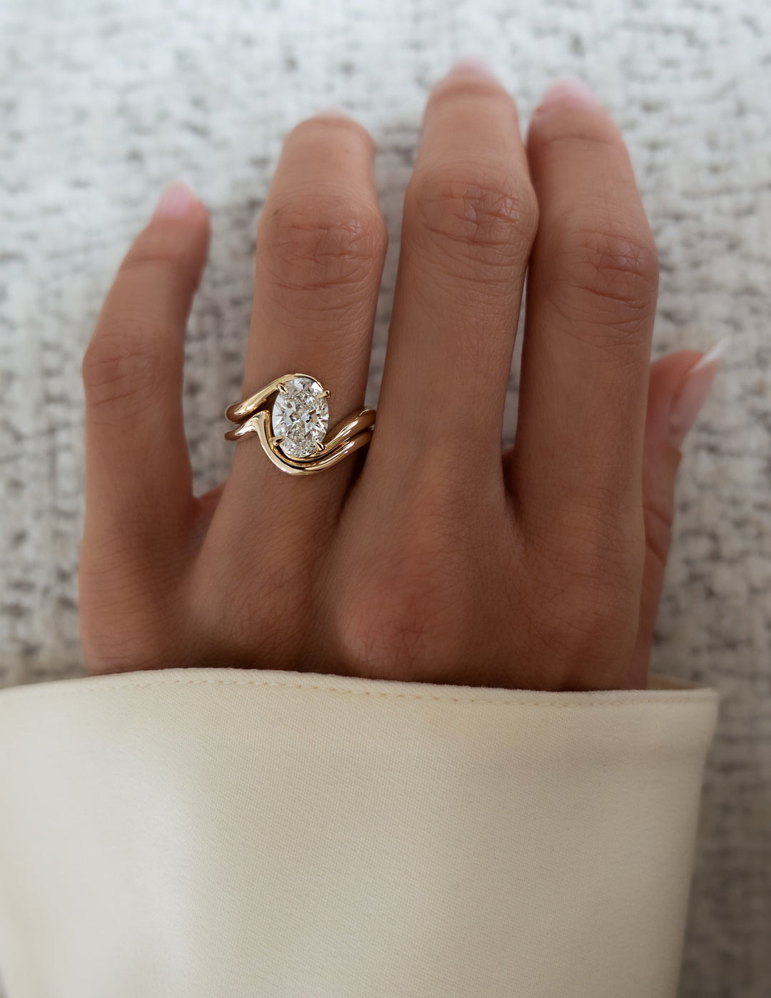1.50CT Oval Solitaire Bypass Lab Grown Diamond Bridal Ring Set