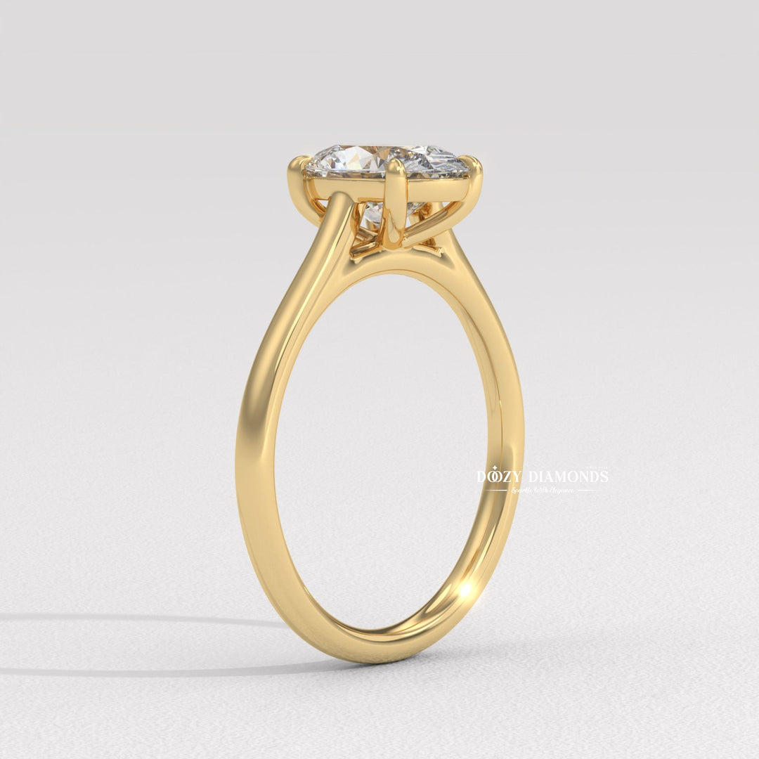 Profile view of oval cut solitaire engagement ring band
