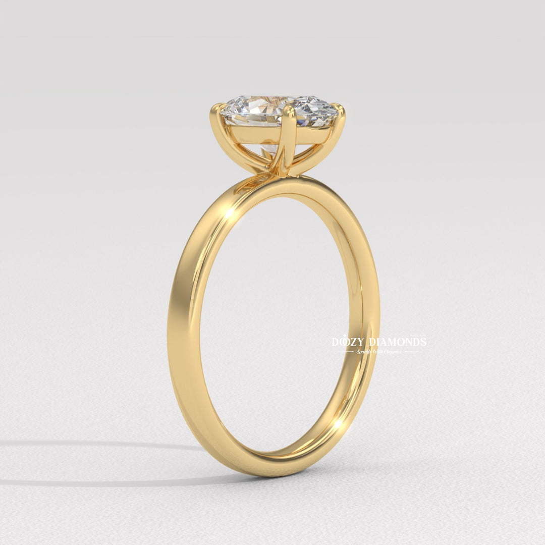 Oval cut engagement ring side view showing band detail