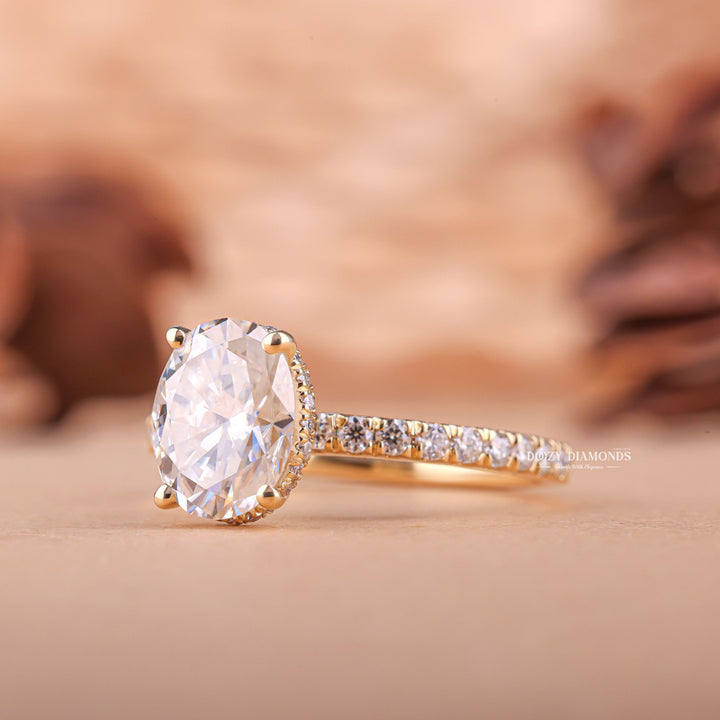 Classic oval hidden halo engagement ring crafted for everyday wear