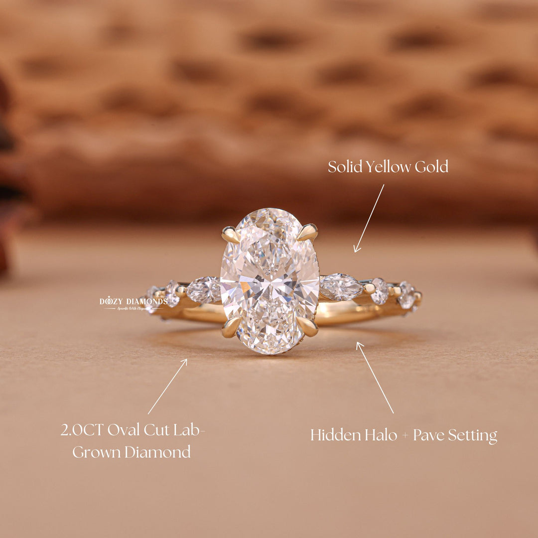 Oval cut diamond ring worn on hand