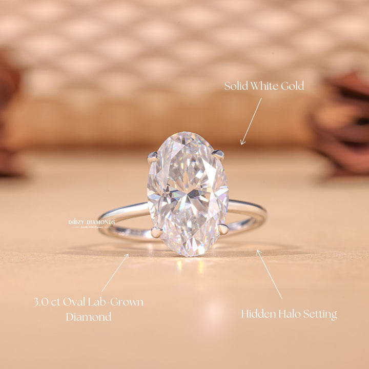 Oval cut engagement ring side view showing band detail