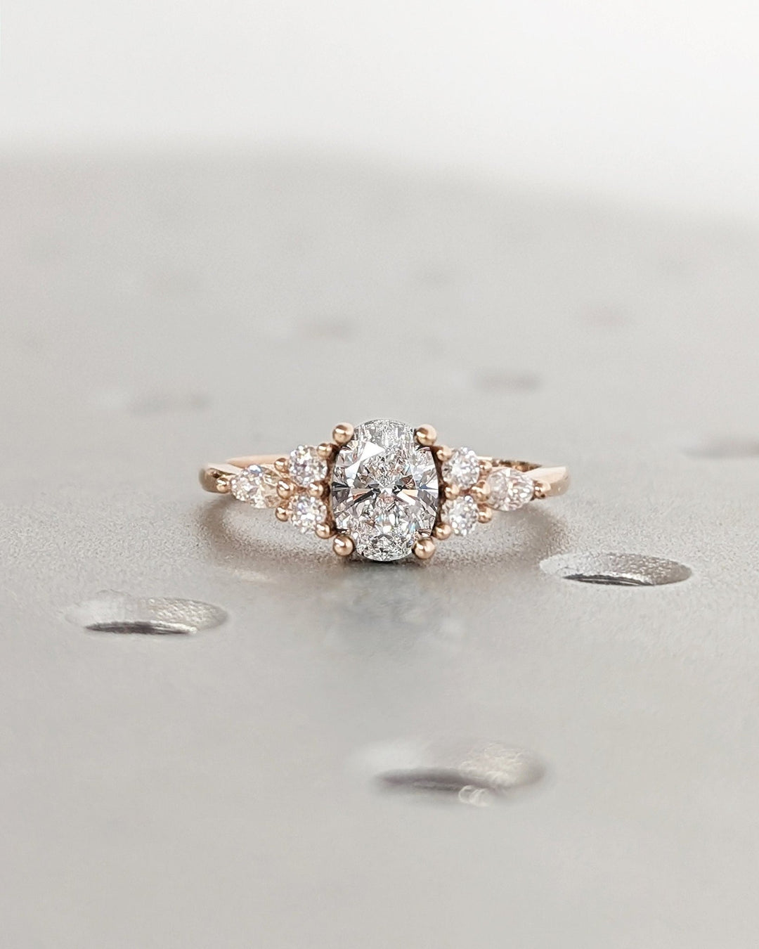 1.0CT oval cluster lab grown diamond engagement ring for sale