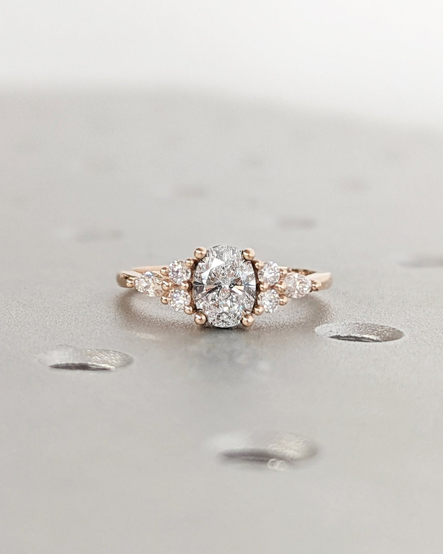 1.0CT oval cluster lab grown diamond engagement ring for sale