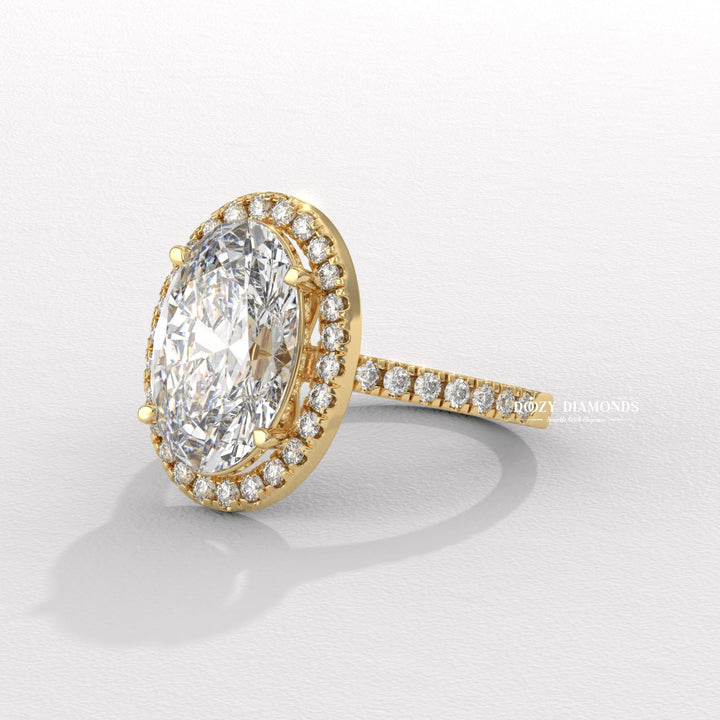 Oval cut halo engagement ring with IGI certified center diamond