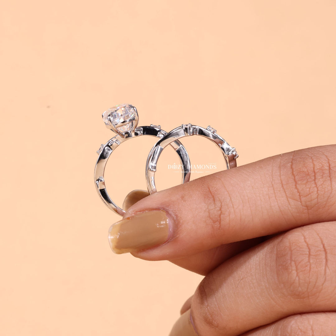 2.50CT Oval Cut EF - VS2 Lab Grown Twig Engagement Ring with Stacking Wedding Band - Doozy Diamonds