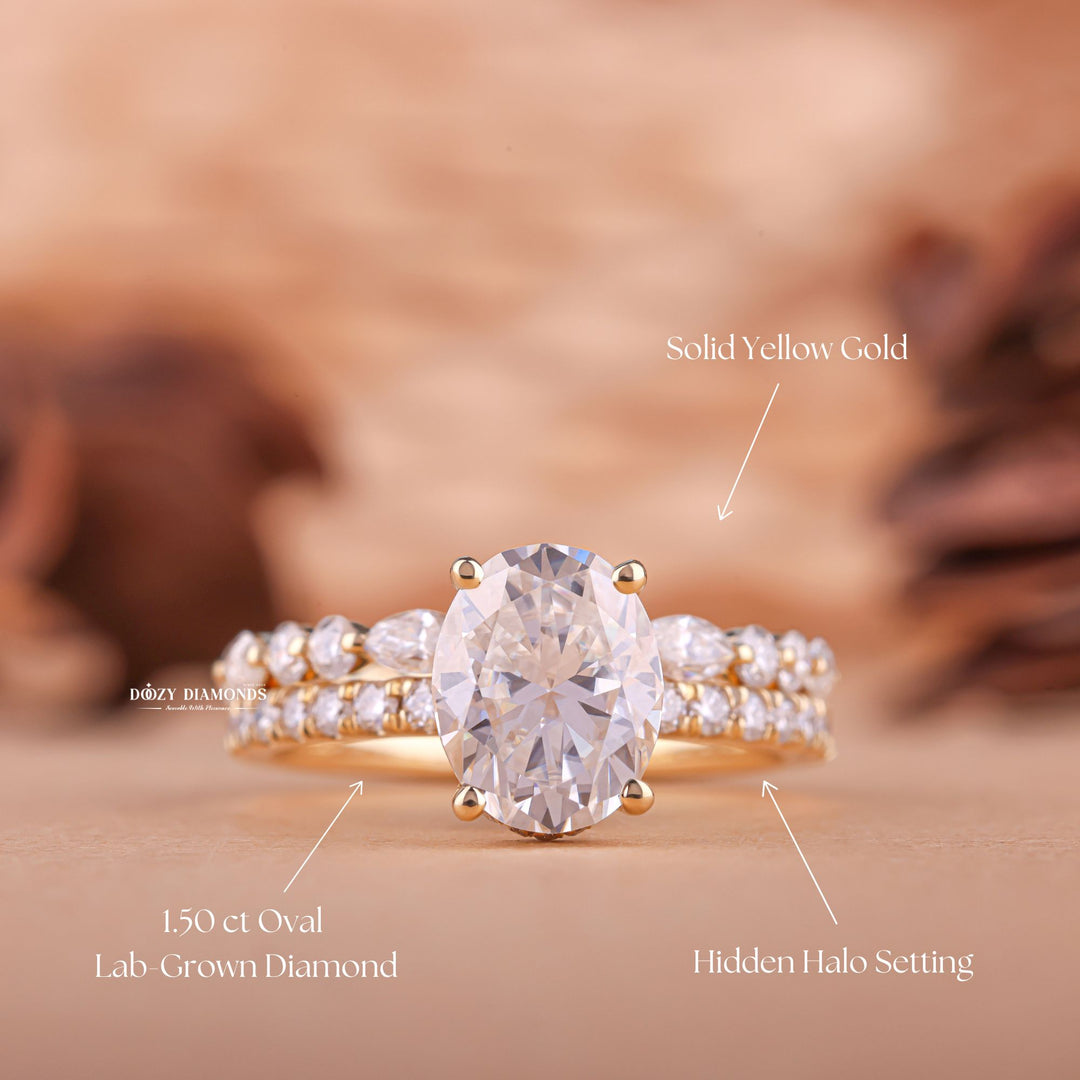Oval cut bridal set with prong set band, Oval cut bridal set with bezel set band, Oval cut bridal set with twist band, Oval cut bridal set with curved band, 