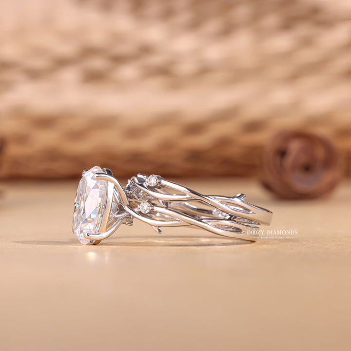 2.50CT Oval Lab Grown Twig Engagement Ring with Stacking Wedding Band