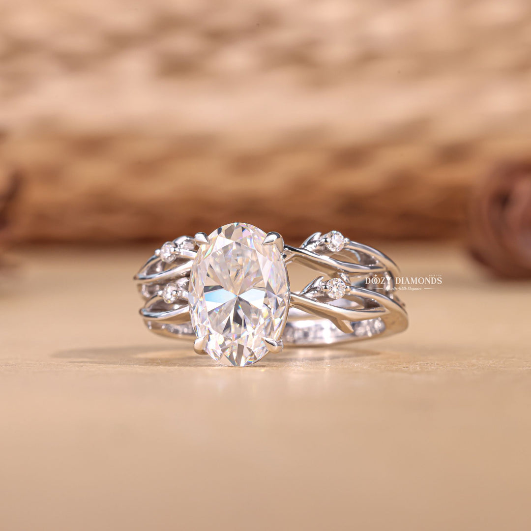 2.50CT Oval Lab Grown Twig Engagement Ring with Stacking Wedding Band