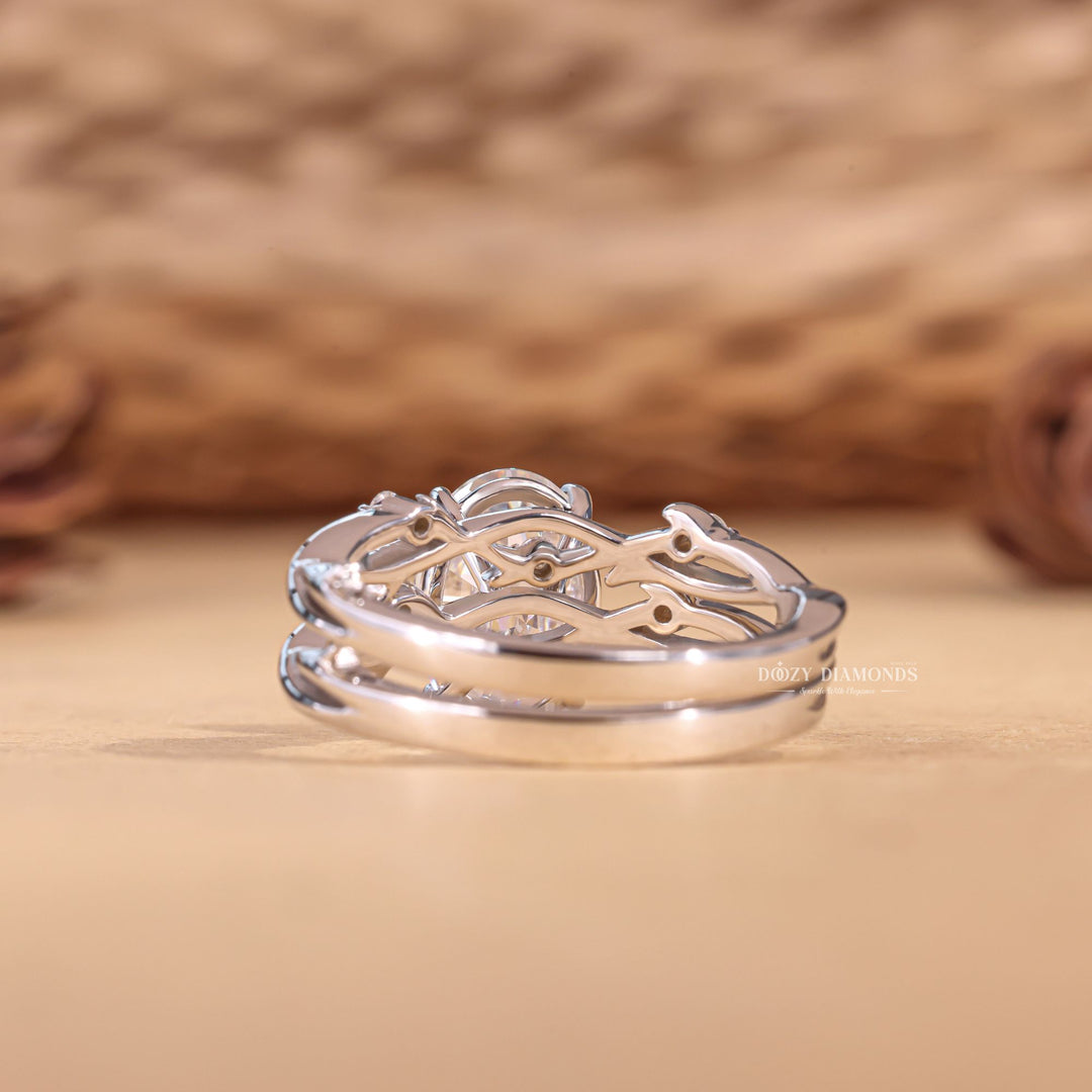 2.50CT Oval Lab Grown Twig Engagement Ring with Stacking Wedding Band