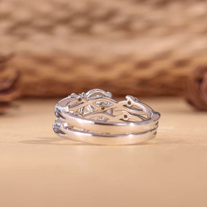 2.50CT Oval Lab Grown Twig Engagement Ring with Stacking Wedding Band