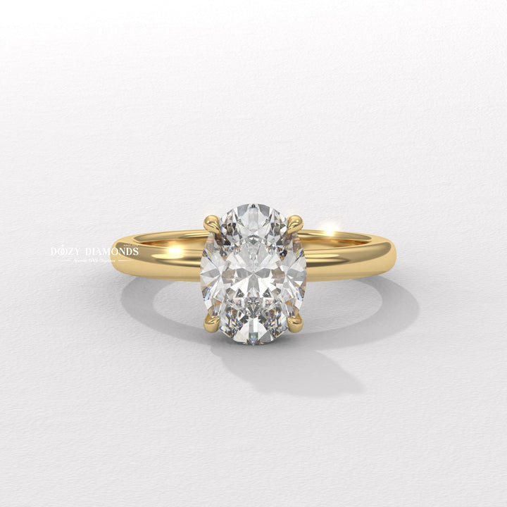 Oval hidden halo lab grown diamond engagement ring for sale