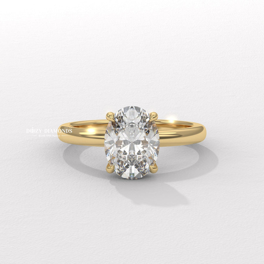 Oval hidden halo lab grown diamond engagement ring for sale