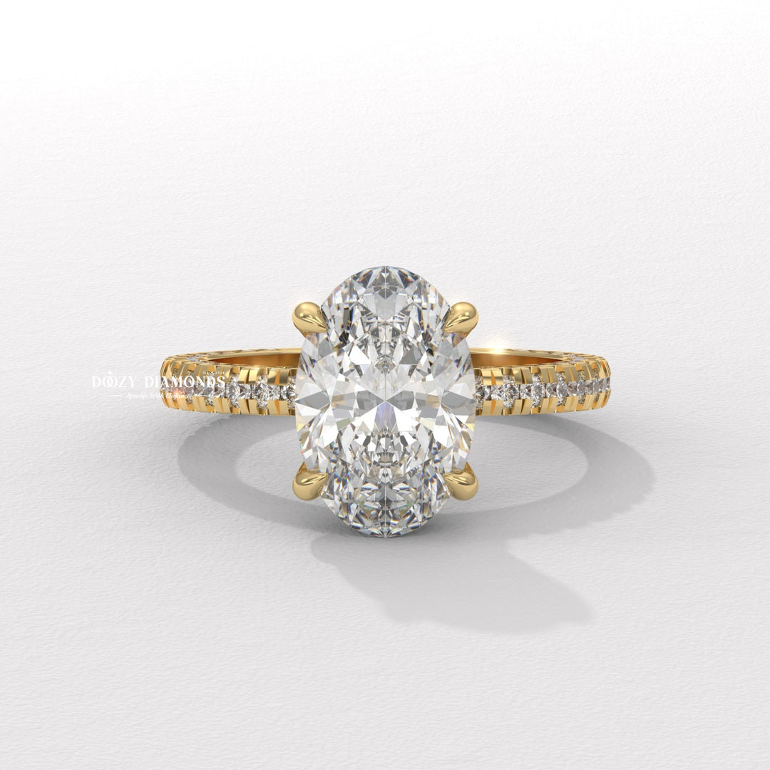 Oval pave lab grown diamond engagement ring for sale