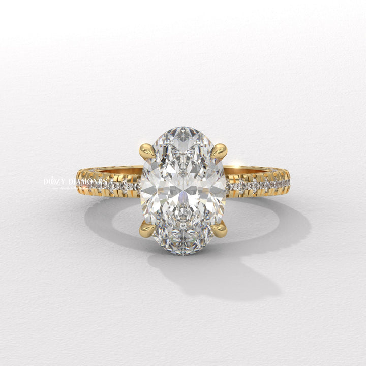 Oval pave lab grown diamond engagement ring for sale