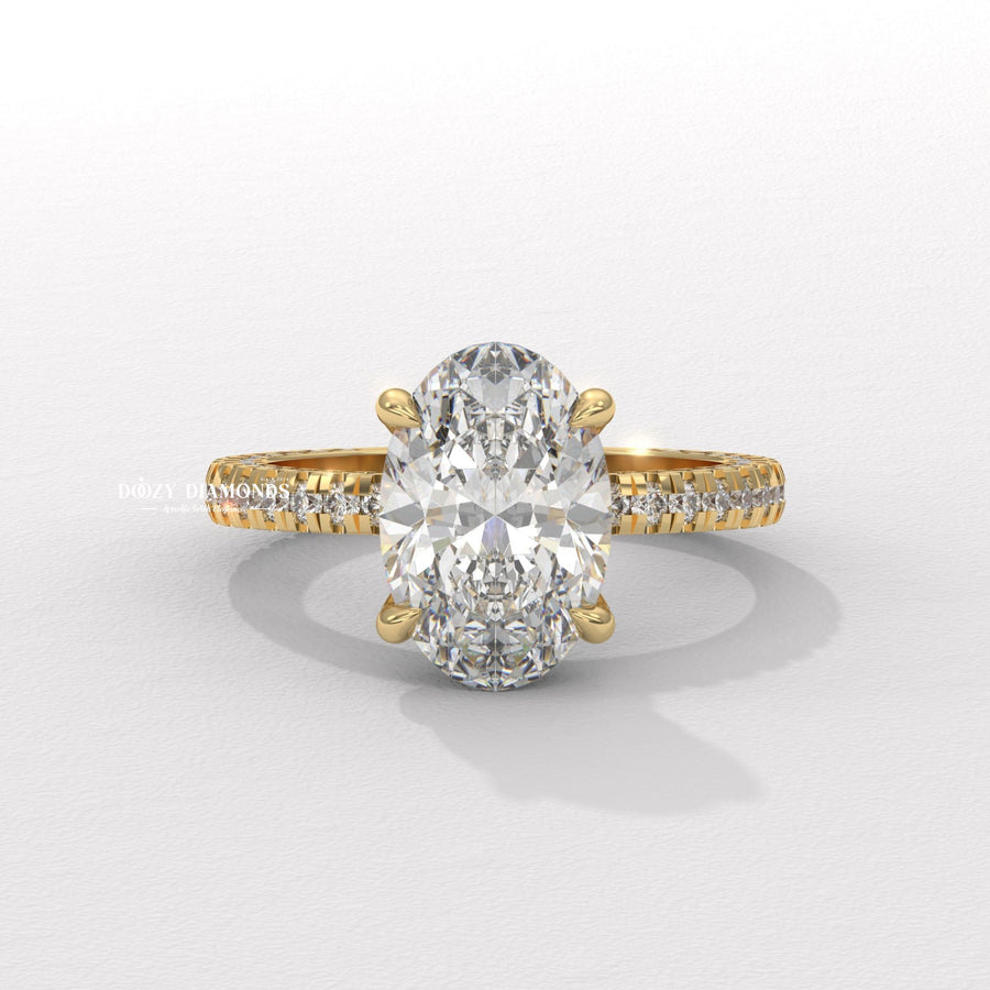 Oval pave lab grown diamond engagement ring for sale