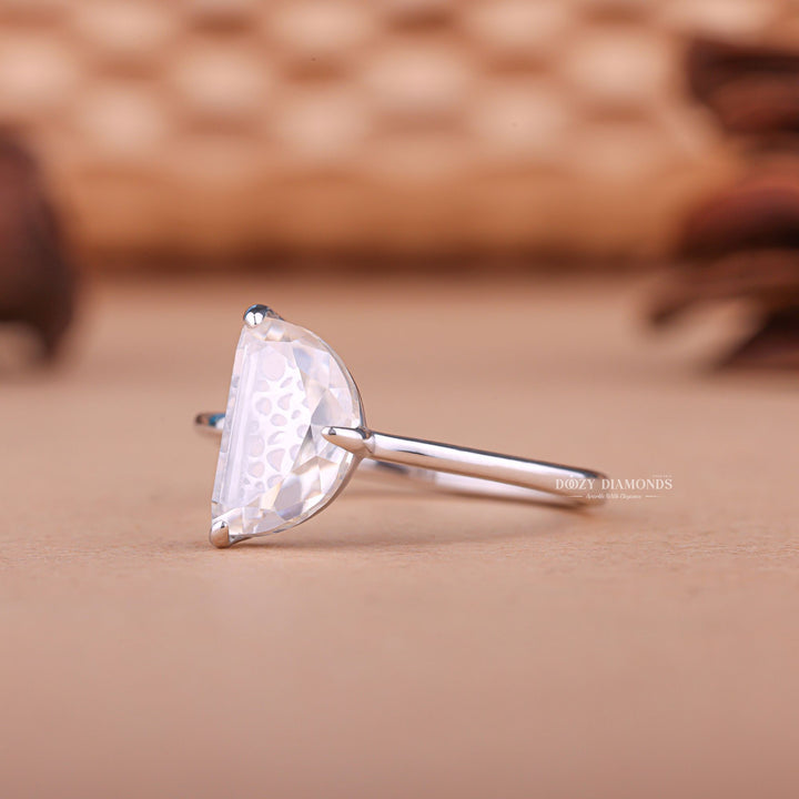 Classic half moon art deco engagement ring crafted for everyday wear
