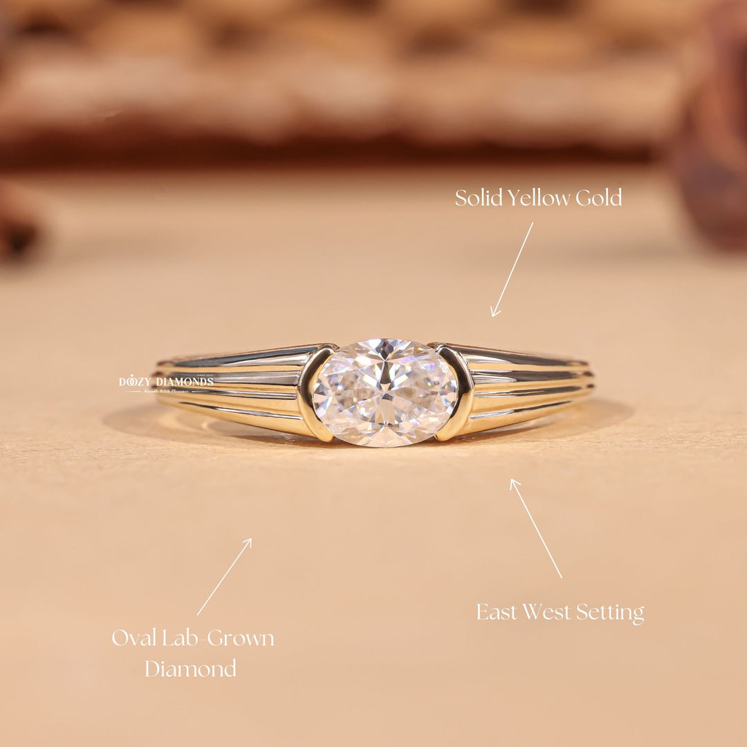 IGI certified oval cut diamond in east west engagement ring setting