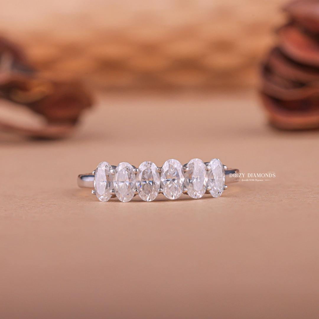 Oval oval diamond wedding band front view